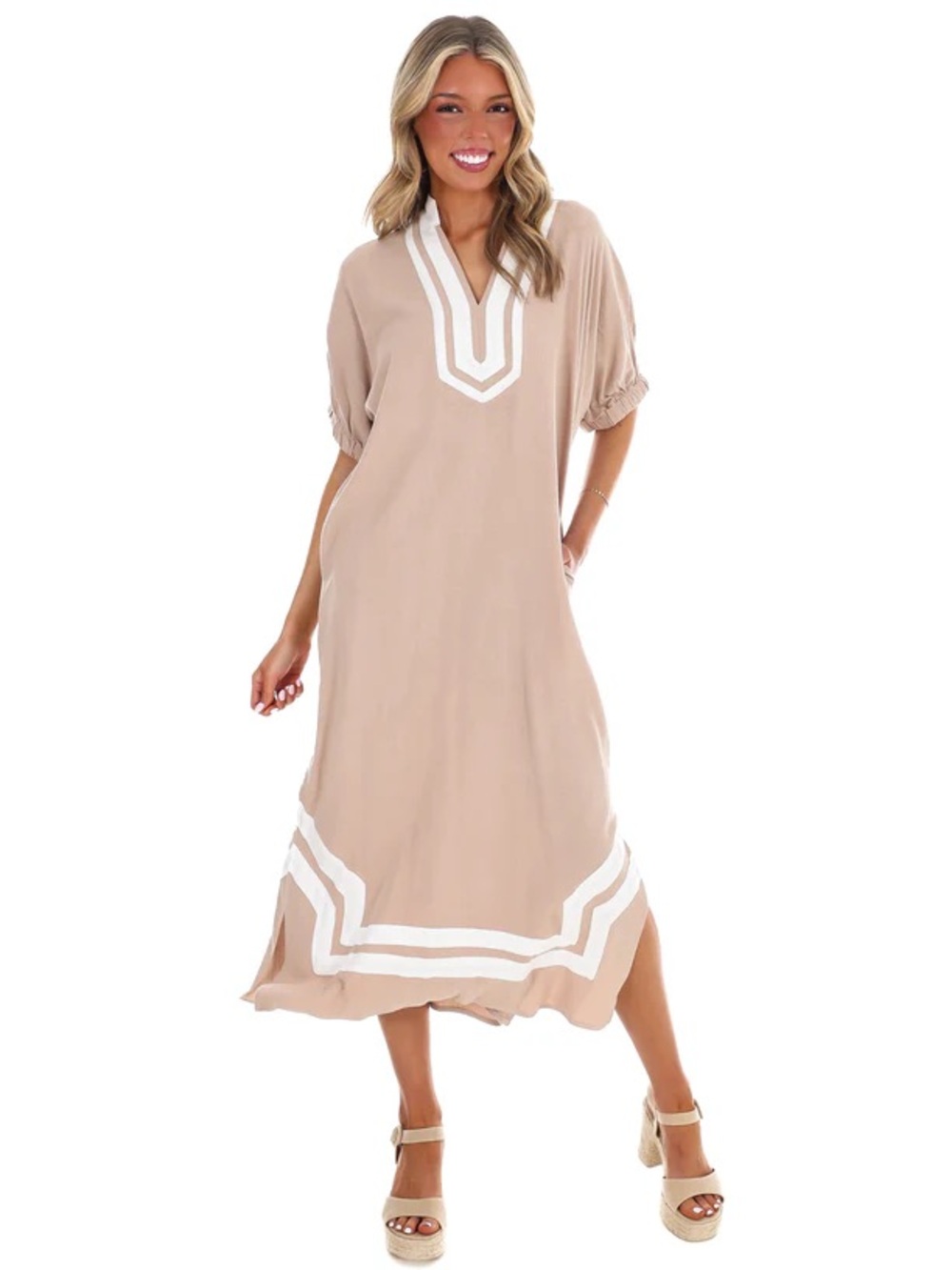 NWT Entro Latte Tunic Dress with White Trim XL